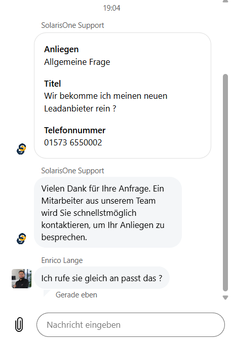 SolarisOne In-App Support Chat